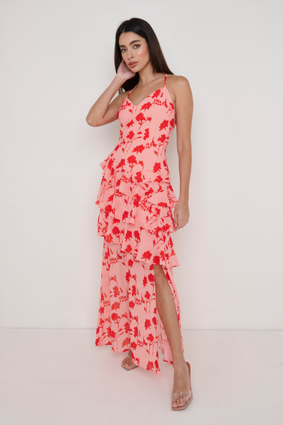 Red and cheap white ruffle dress