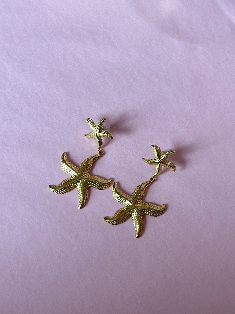 Gold Double Drop Starfish Earrings