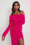 Payton Asymmetric Bardot Knit Dress Pink