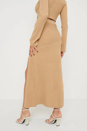 Sofia Asymmetric Knit Skirt Camel