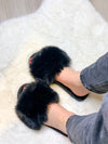 Black Fluffy Slipper Sliders