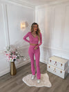 Pink Ribbed Kick Flare Trouser