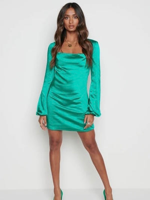 Janis Mini Cowl Neck Dress Emerald