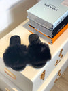 Black Fluffy Slipper Sliders
